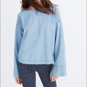 🌿 Madewell Convertible Cold-Shoulder Top in Blue - Size XS (Chambray)
